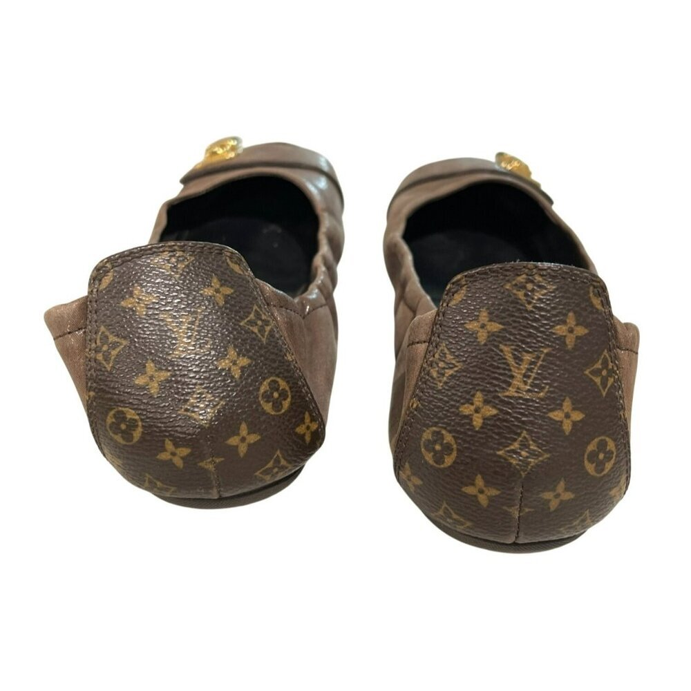Louis Vuitton Brown Leather & Monogram Canvas Lock Flats Size 8 - Picture 5 of 6